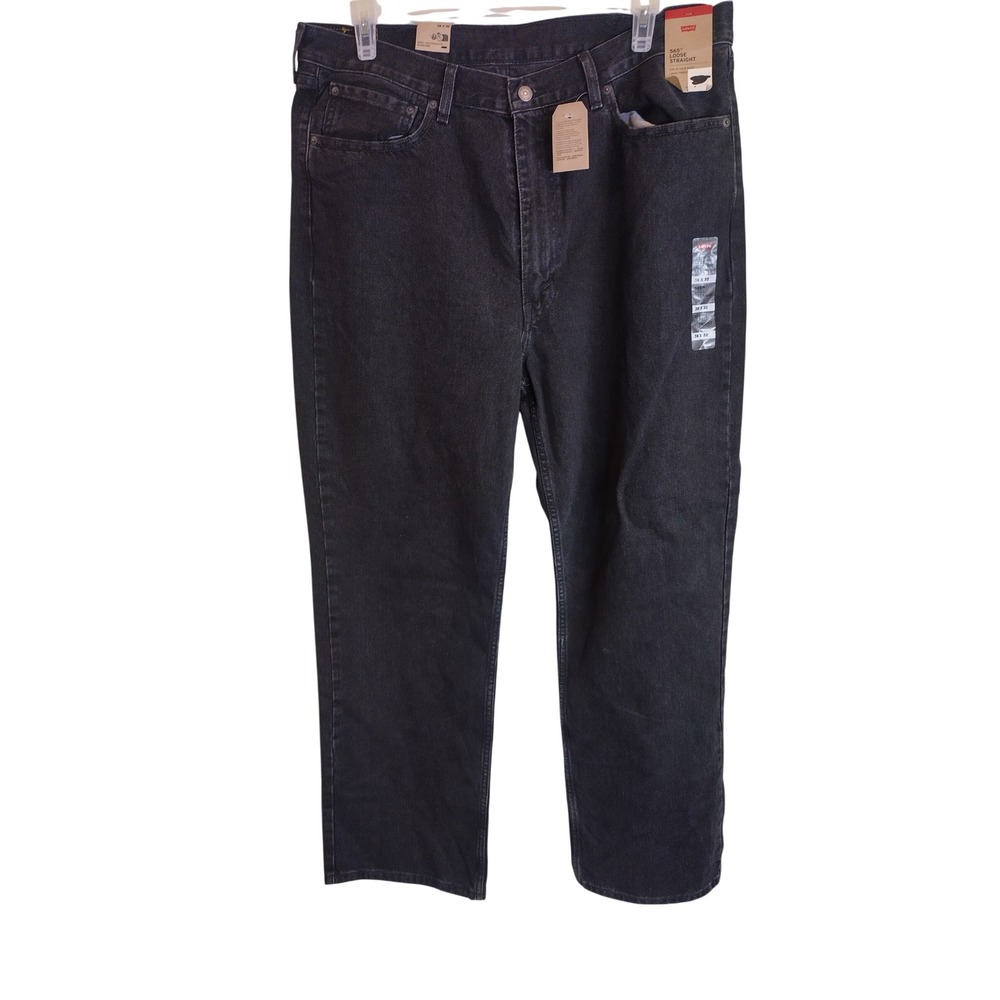 Levis 565 Loose Straight Black Denim Jeans Mens 38x32 NWT Relaxed Fit - Picture 3 of 13